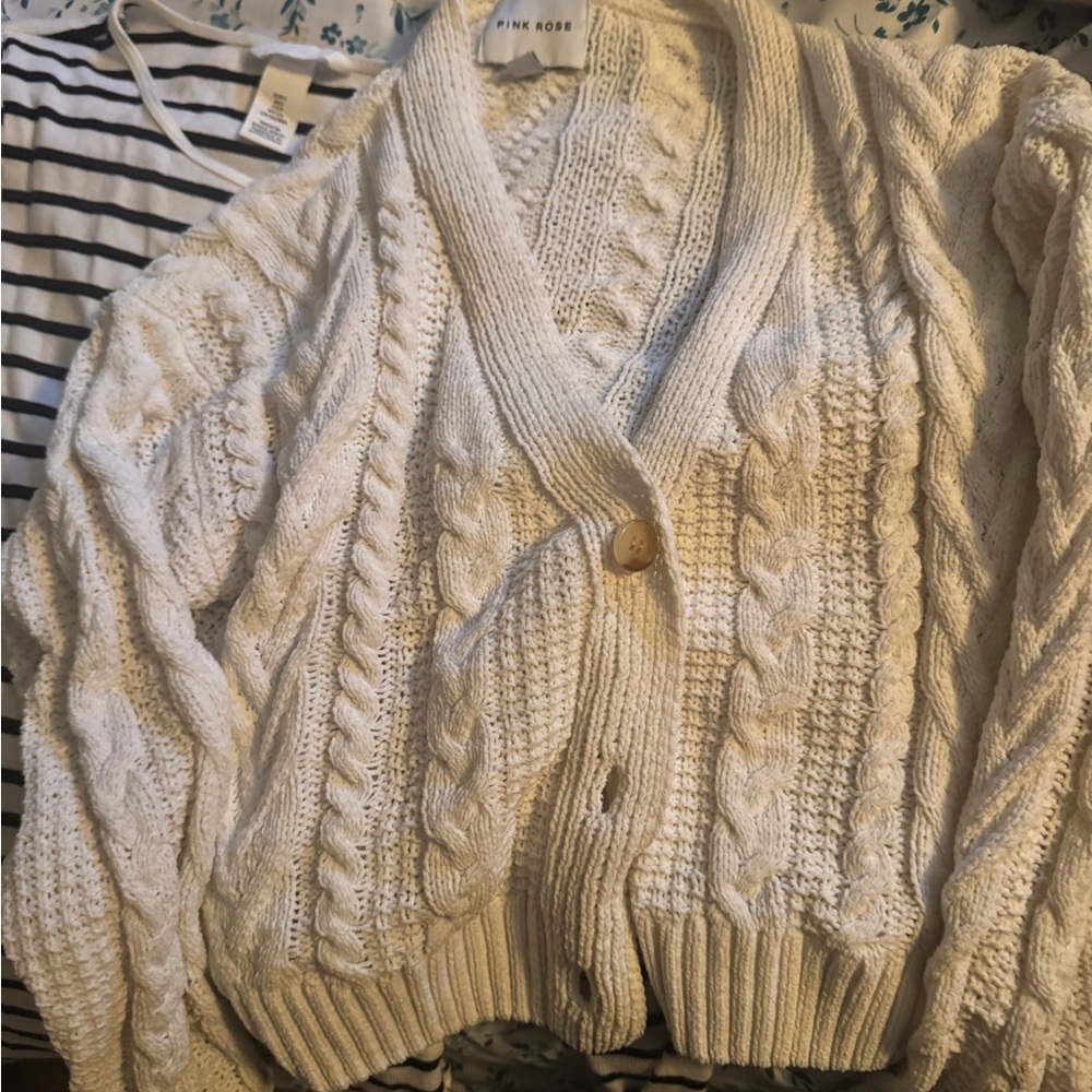 Pink Rose Cable Knit Cardigan